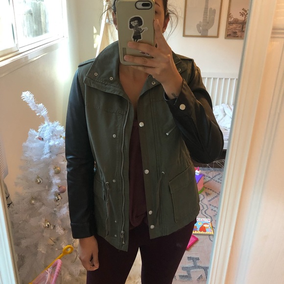H&M faux leather sleeve army jacket - Picture 2 of 5